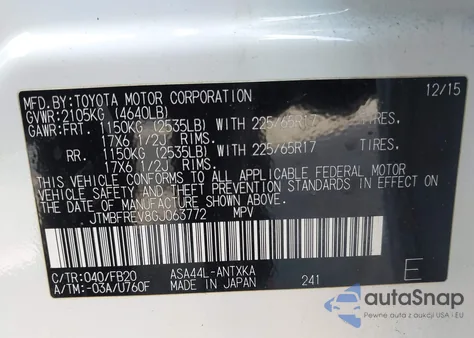 2016 Toyota Rav4 Le z USA, uszkodzony, nr VIN JTMBFREV8GJ063772